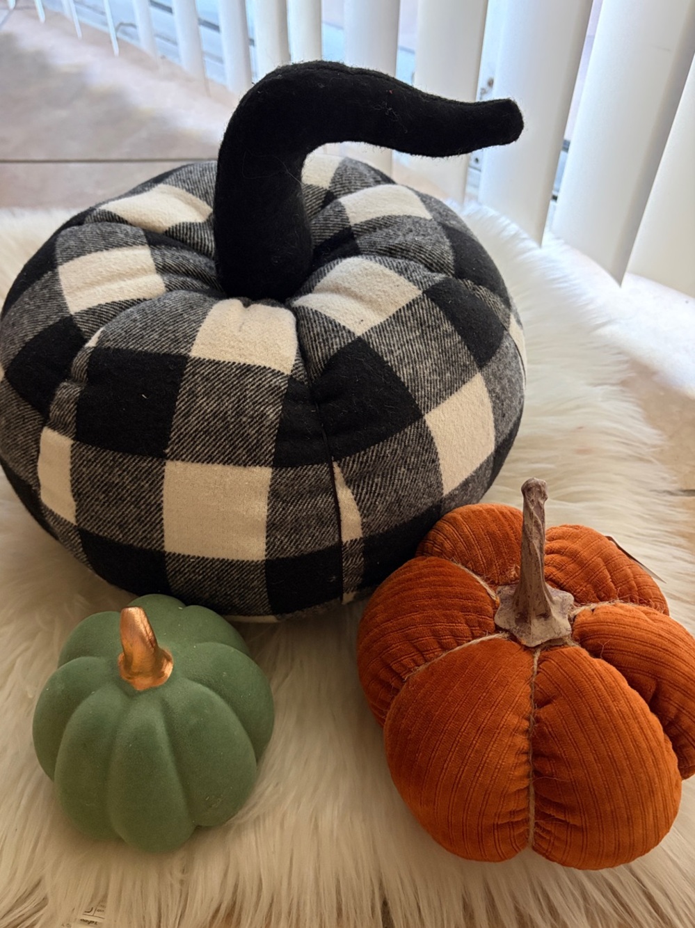 Plaid Black & White Fabric Pumpkin - Seasonal Home Holiday Decor